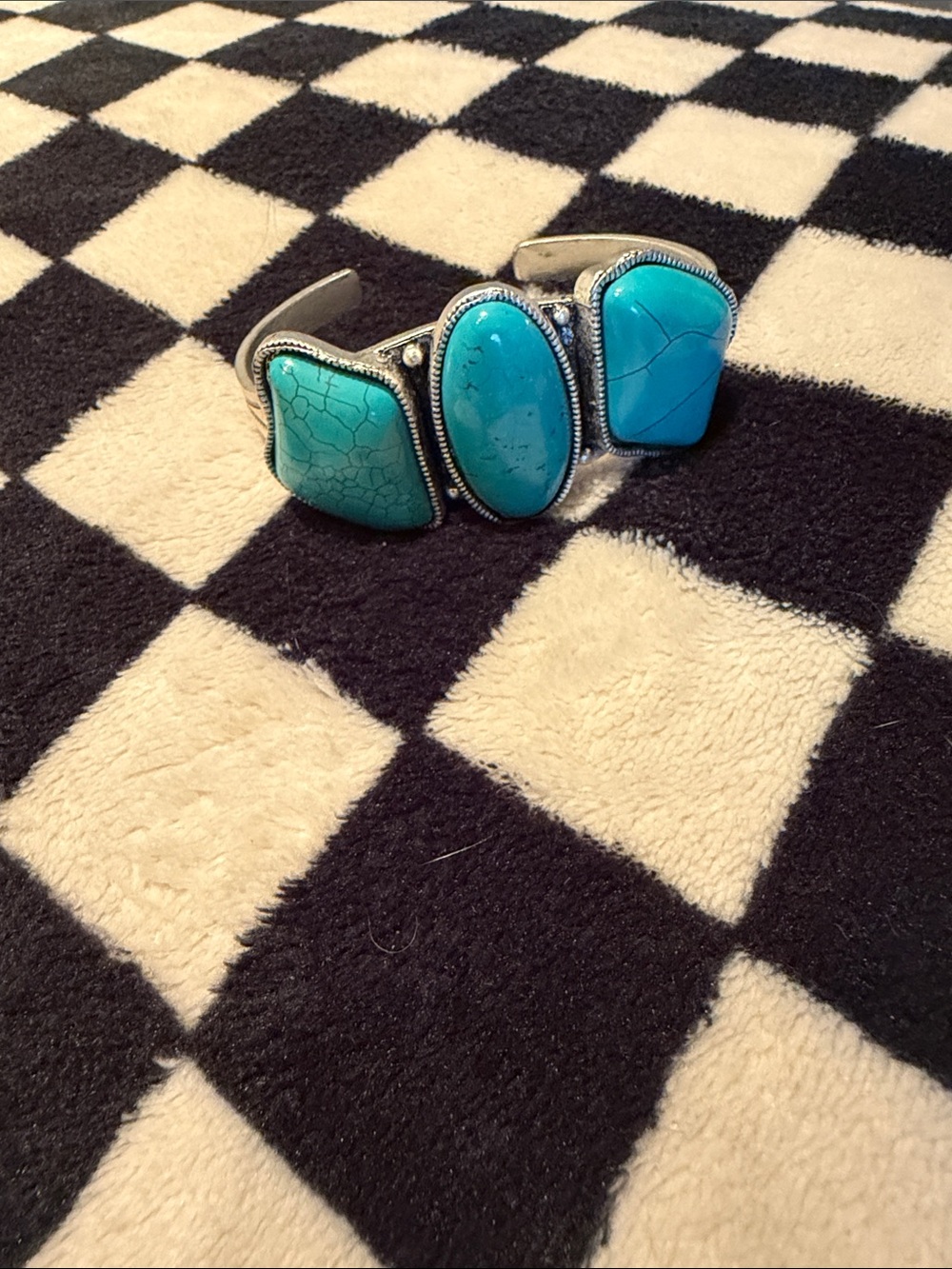 Faux Turquoise Stone Silver Cuff Bracelet - Women Jewelry